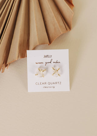Gemstone Prong - Clear Quartz - Gold Earrings - Rise and Redemption