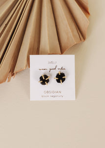 Gemstone Prong - Obsidian - Gold Earrings - Rise and Redemption