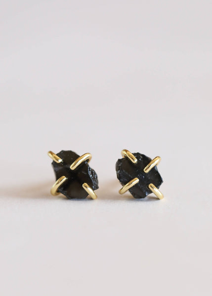 Gemstone Prong - Obsidian - Gold Earrings - Rise and Redemption