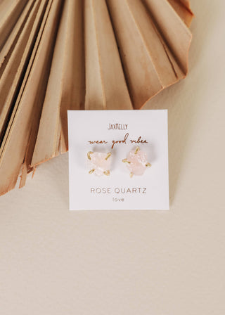 Gemstone Prong - Rose Quartz - Gold Earrings - Rise and Redemption