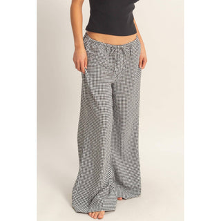 Gingham Drawstring Wide - Leg Pants - Rise and Redemption