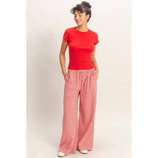 Gingham Drawstring Wide - Leg Pants - Rise and Redemption