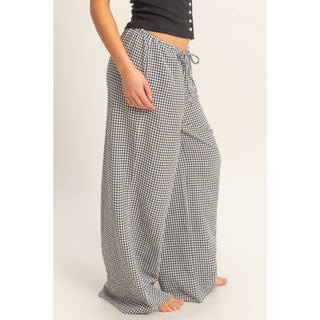Gingham Drawstring Wide - Leg Pants - Rise and Redemption
