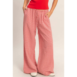 Gingham Drawstring Wide - Leg Pants - Rise and Redemption