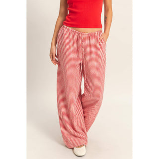 Gingham Drawstring Wide - Leg Pants - Rise and Redemption