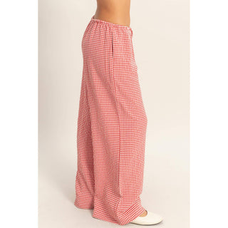 Gingham Drawstring Wide - Leg Pants - Rise and Redemption