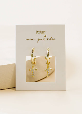 Gold Hoop - Cross - Gold Earrings - Rise and Redemption