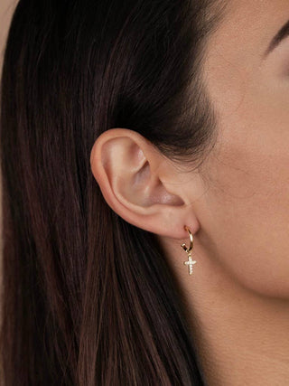 Gold Hoop - Cross - Gold Earrings - Rise and Redemption