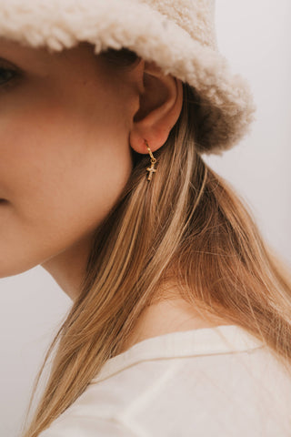 Gold Hoop - Cross - Gold Earrings - Rise and Redemption