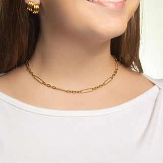 Gold Stainless Steel Long Paperclip Textured Chain Necklace - Rise and Redemption