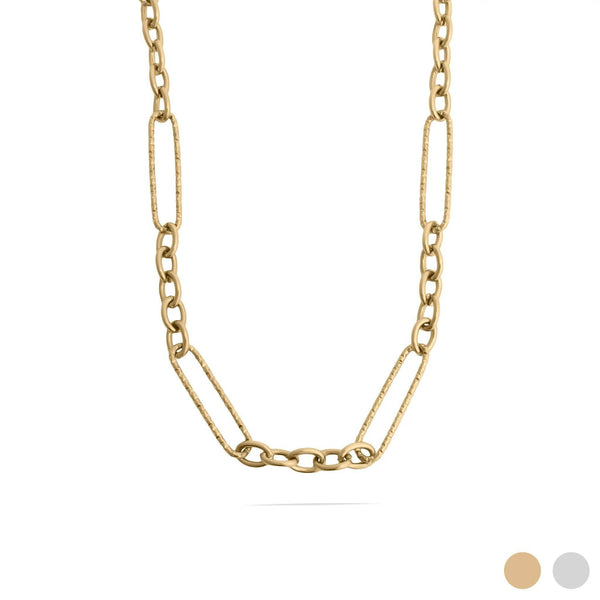 Gold Stainless Steel Long Paperclip Textured Chain Necklace - Rise and Redemption