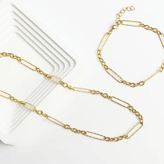 Gold Stainless Steel Long Paperclip Textured Chain Necklace - Rise and Redemption