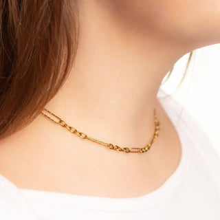Gold Stainless Steel Long Paperclip Textured Chain Necklace - Rise and Redemption