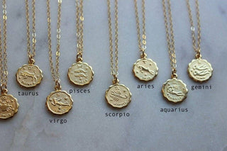 Gold Zodiac Necklace, Coin Zodiac, Zodiac Jewelry Gift - Rise and Redemption