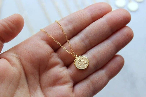 Gold Zodiac Necklace, Coin Zodiac, Zodiac Jewelry Gift - Rise and Redemption