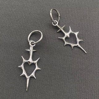 Gothic Silver Tone Thorns Hollow Heart Huggie Earrings - Rise and Redemption