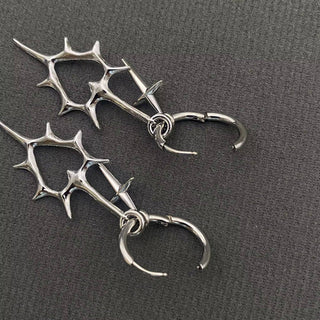Gothic Silver Tone Thorns Hollow Heart Huggie Earrings - Rise and Redemption