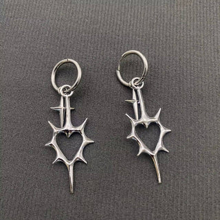 Gothic Silver Tone Thorns Hollow Heart Huggie Earrings - Rise and Redemption