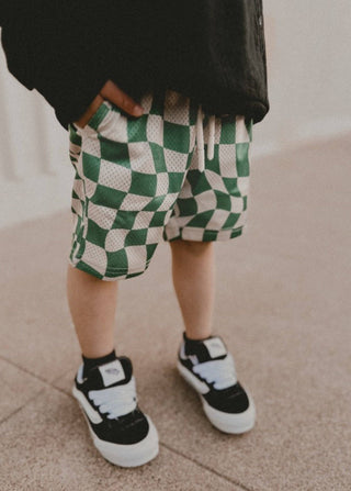 Green Checker Basketball Shorts - Rise and Redemption