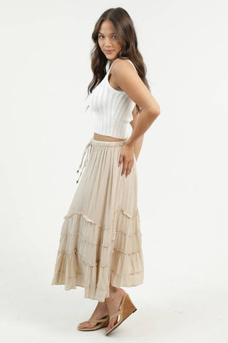 H6315 - ASIS TIE WAIST WAVY RUFFLE MAXI SKIRT - Rise and Redemption