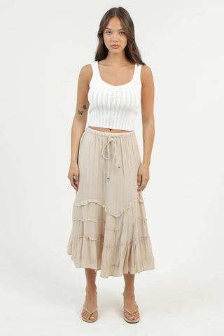 H6315 - ASIS TIE WAIST WAVY RUFFLE MAXI SKIRT - Rise and Redemption