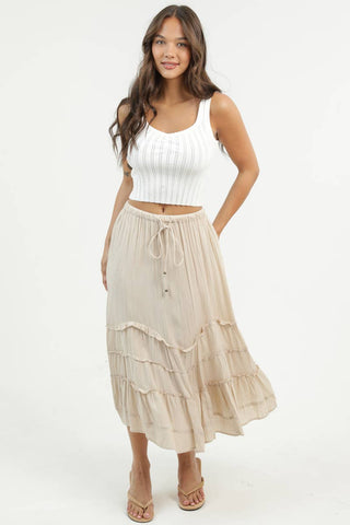 H6315 - ASIS TIE WAIST WAVY RUFFLE MAXI SKIRT - Rise and Redemption