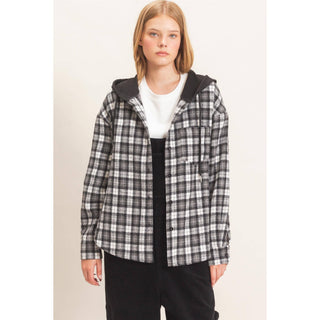 Hallie Hooded Plaid Button-Up Shirt - Rise and Redemption