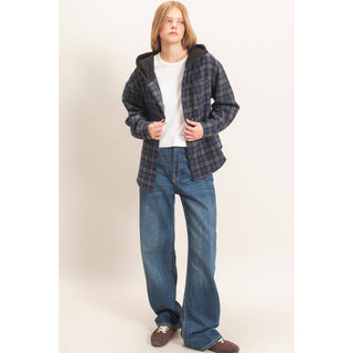 Hallie Hooded Plaid Button-Up Shirt - Rise and Redemption