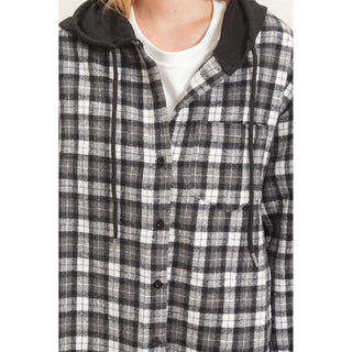 Hallie Hooded Plaid Button-Up Shirt - Rise and Redemption