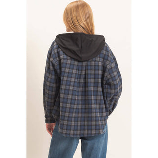 Hallie Hooded Plaid Button-Up Shirt - Rise and Redemption