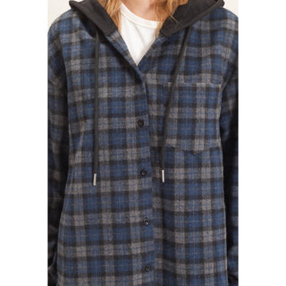 Hallie Hooded Plaid Button-Up Shirt - Rise and Redemption
