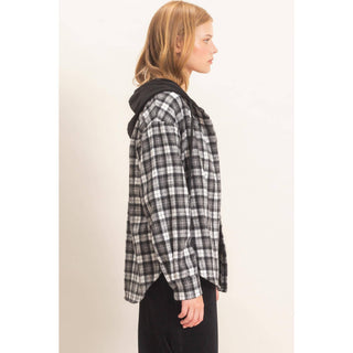 Hallie Hooded Plaid Button-Up Shirt - Rise and Redemption