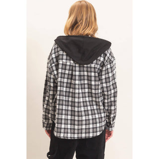 Hallie Hooded Plaid Button-Up Shirt - Rise and Redemption