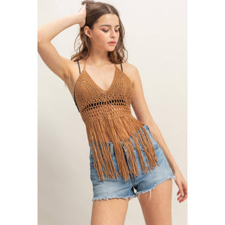 Halter Crochet Fringe Detail Coverup Top - Rise and Redemption