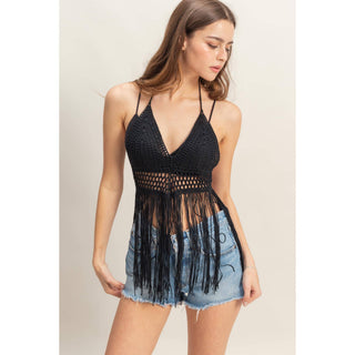 Halter Crochet Fringe Detail Coverup Top - Rise and Redemption