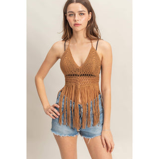 Halter Crochet Fringe Detail Coverup Top - Rise and Redemption
