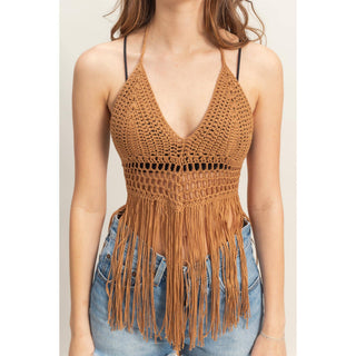 Halter Crochet Fringe Detail Coverup Top - Rise and Redemption