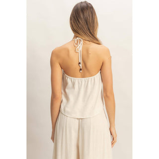 Halter Tie Front Top With Beads Detail - Rise and Redemption