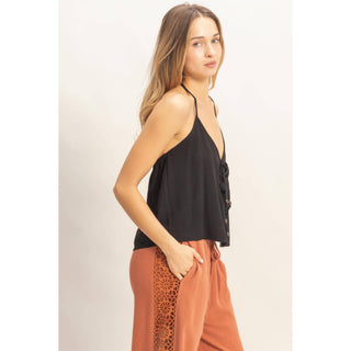 Halter Tie Front Top With Beads Detail - Rise and Redemption