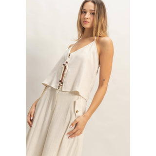 Halter Tie Front Top With Beads Detail - Rise and Redemption
