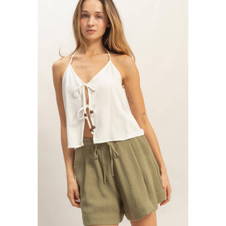 Halter Tie Front Top With Beads Detail - Rise and Redemption