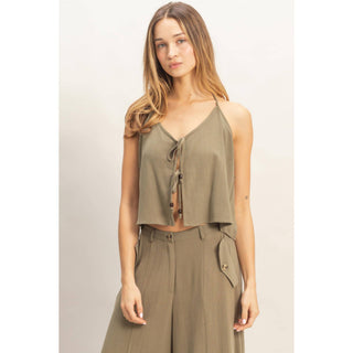 Halter Tie Front Top With Beads Detail - Rise and Redemption