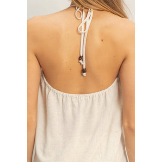 Halter Tie Front Top With Beads Detail - Rise and Redemption