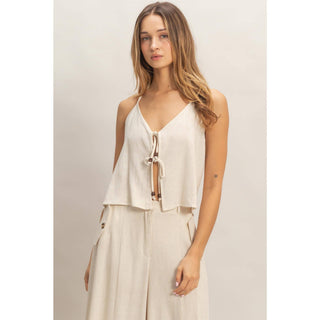 Halter Tie Front Top With Beads Detail - Rise and Redemption