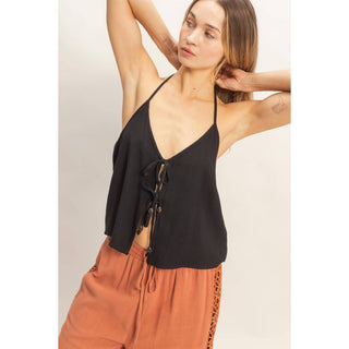 Halter Tie Front Top With Beads Detail - Rise and Redemption
