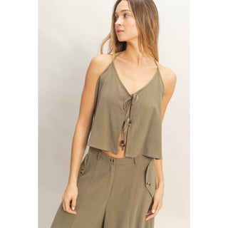 Halter Tie Front Top With Beads Detail - Rise and Redemption