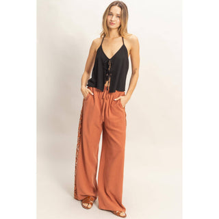 Halter Tie Front Top With Beads Detail - Rise and Redemption