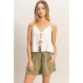 Halter Tie Front Top With Beads Detail - Rise and Redemption