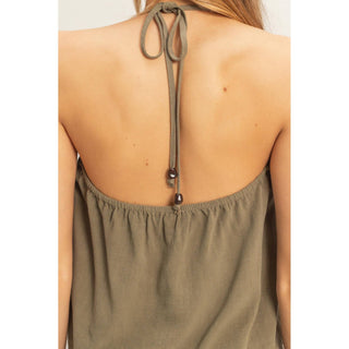 Halter Tie Front Top With Beads Detail - Rise and Redemption