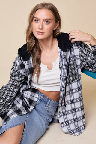 Harley HOODED CONTRAST PLAID SHIRT JACKET WITH POCKET - Rise and Redemption